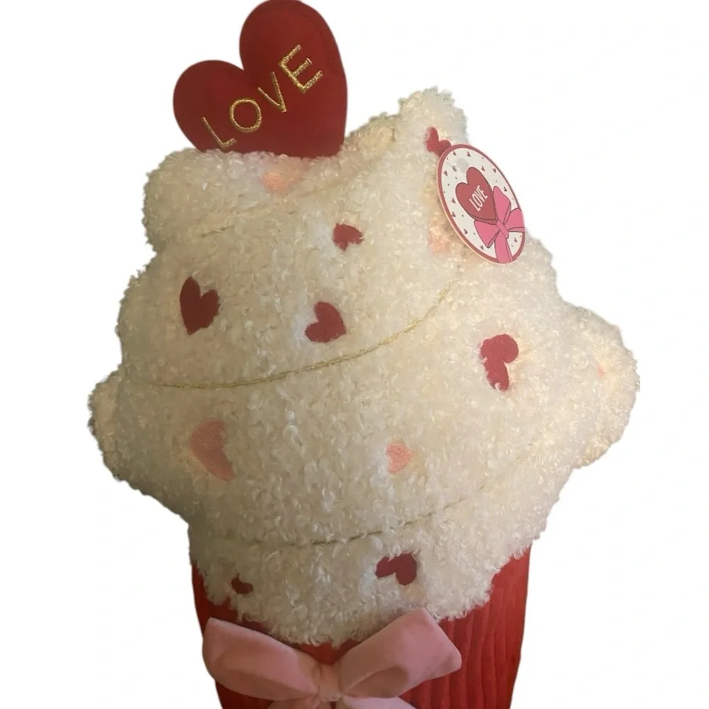 Cupcake Pink Bow and Hearts Decorative Luxury Pillow Valentines Day